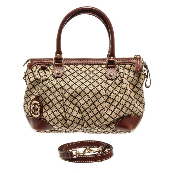 Gucci Brown Canvas Diamante Shoulder Bag